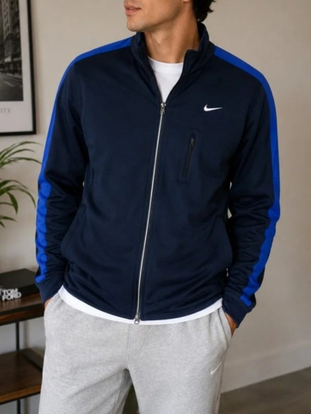 Nike performance Dri-Fit running track jacket blue men's size S